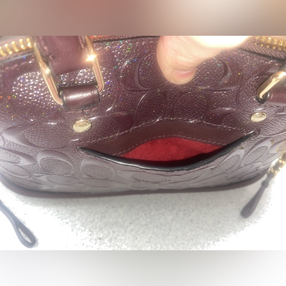 Coach Signature Debossed Patent Oxblood Mini Sierra Crossbody GUC - Picture 14 of 15